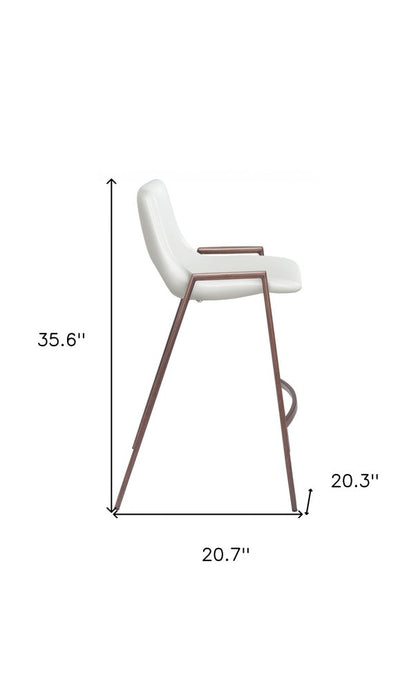 Set of Two 26" White And Brown Faux Leather And Steel Low Back Counter Height Bar Chairs HomeRoots