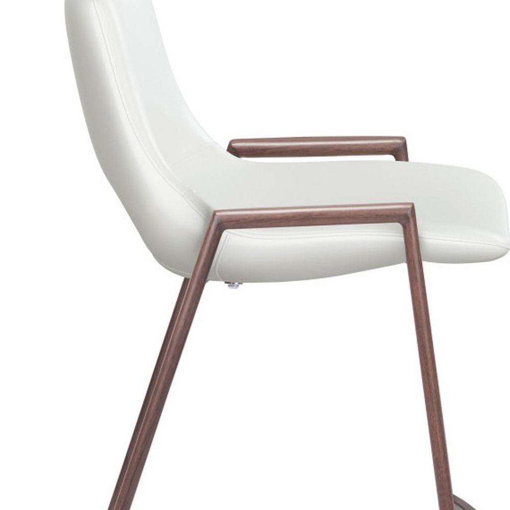 Set of Two 26" White And Brown Faux Leather And Steel Low Back Counter Height Bar Chairs HomeRoots