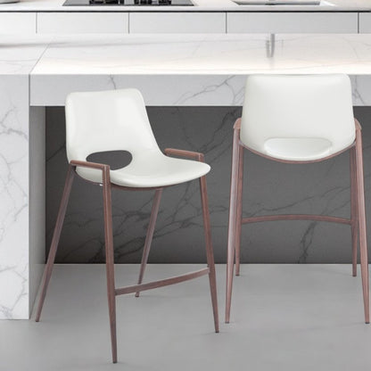 Set of Two 26" White And Brown Steel Low Back Counter Height Bar Chairs HomeRoots