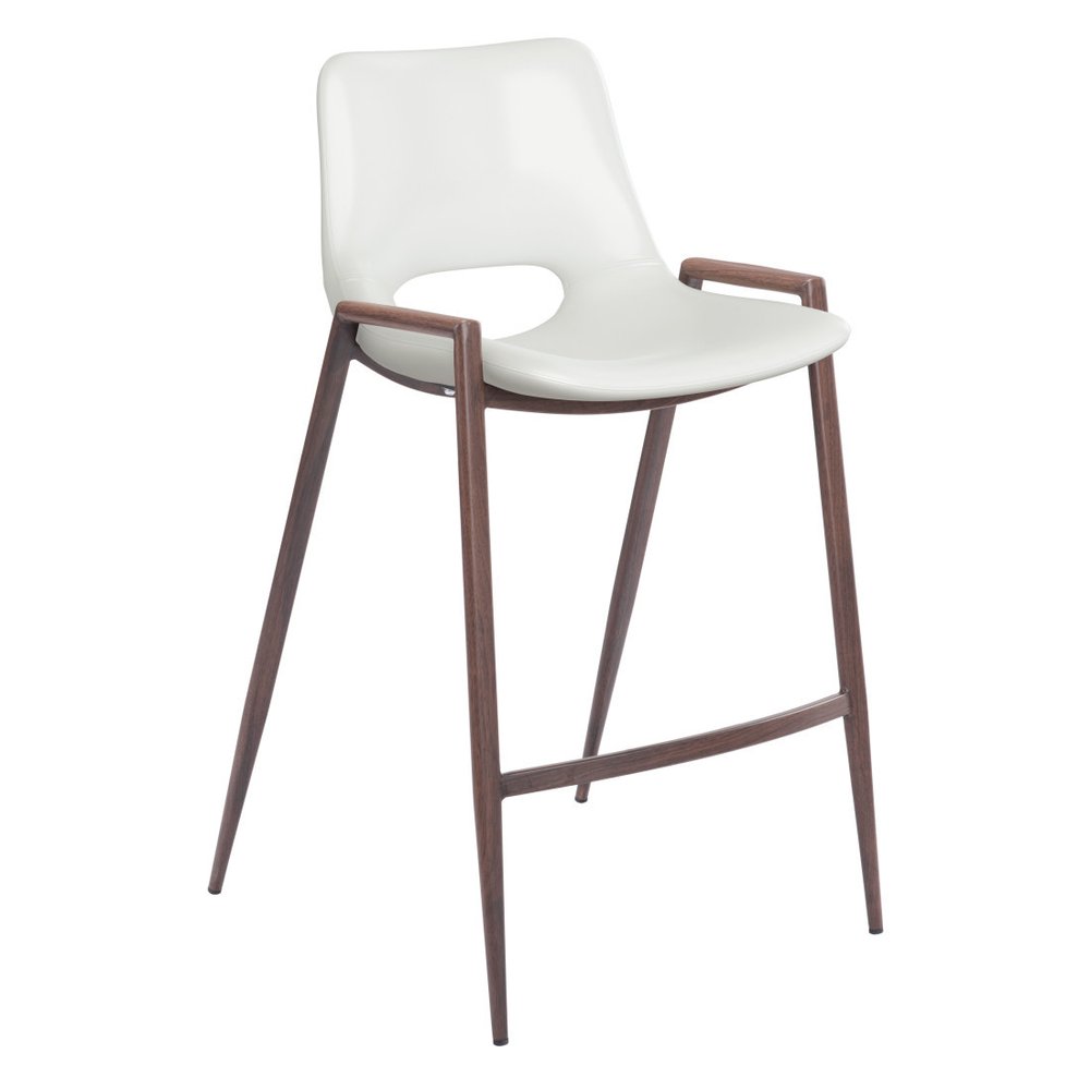 Set of Two 26" White And Brown Faux Leather And Steel Low Back Counter Height Bar Chairs HomeRoots