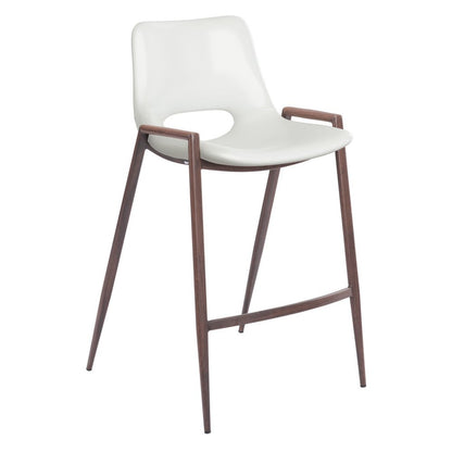 Set of Two 26" White And Brown Faux Leather And Steel Low Back Counter Height Bar Chairs HomeRoots