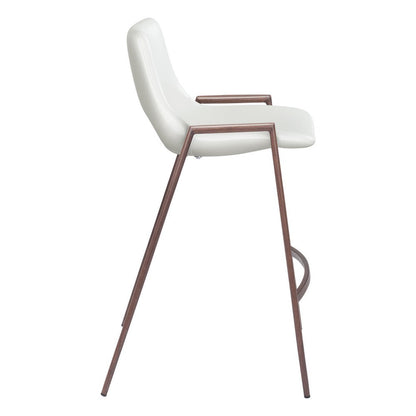 Set of Two 26" White And Brown Faux Leather And Steel Low Back Counter Height Bar Chairs HomeRoots