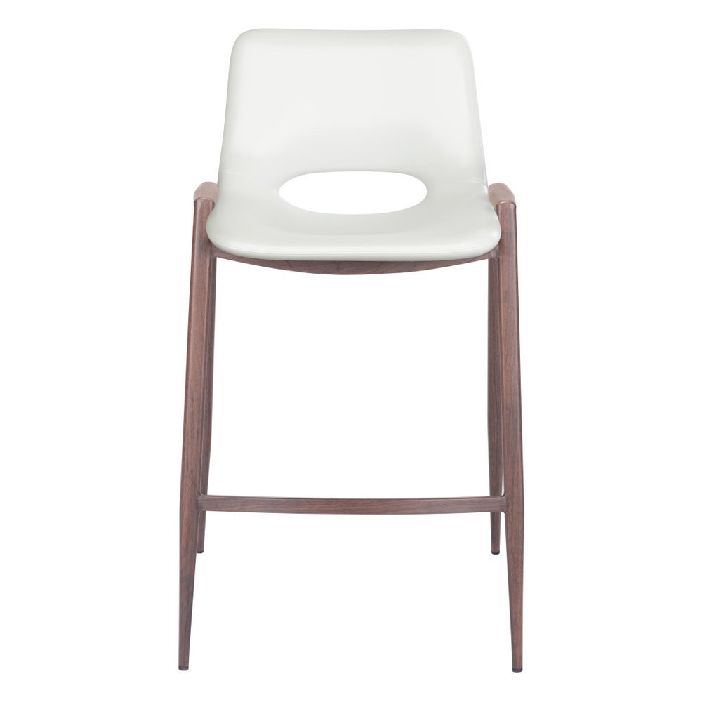 Set of Two 26" White And Brown Faux Leather And Steel Low Back Counter Height Bar Chairs HomeRoots