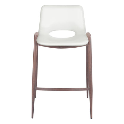 Set of Two 26" White And Brown Faux Leather And Steel Low Back Counter Height Bar Chairs HomeRoots
