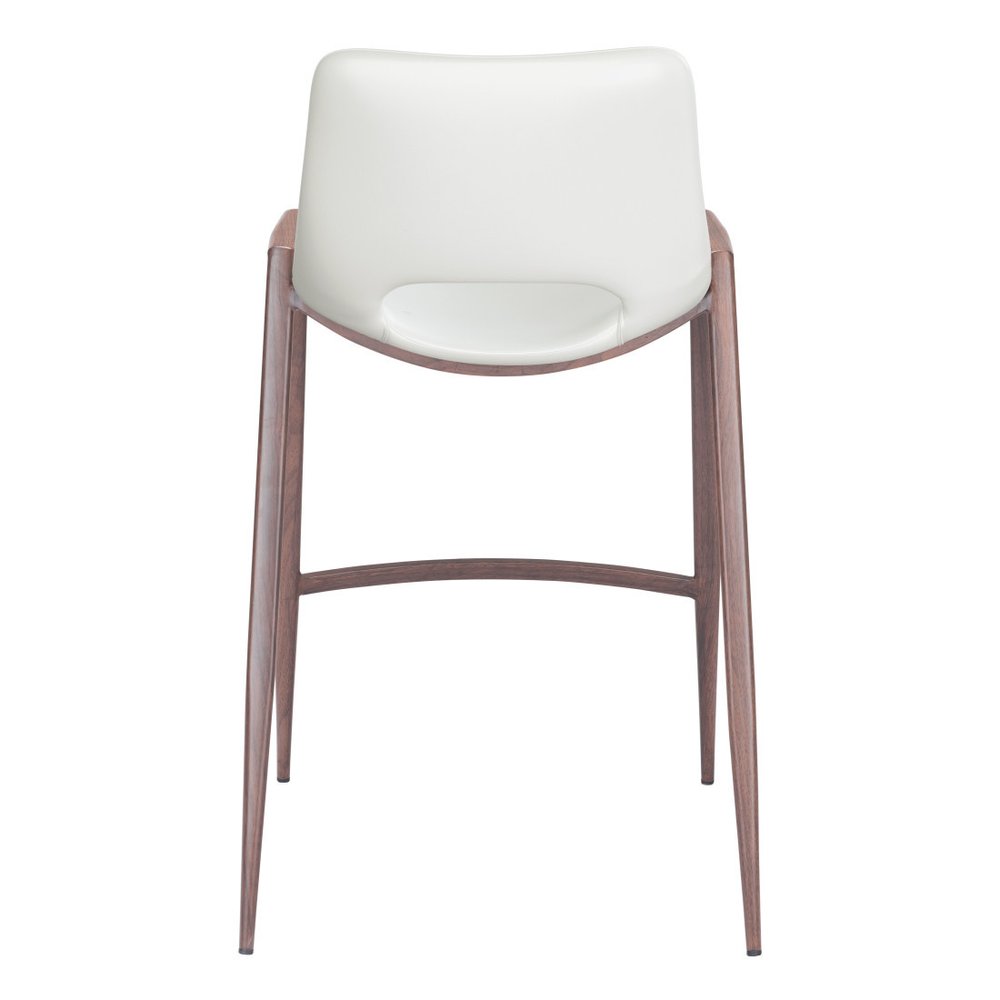 Set of Two 26" White And Brown Faux Leather And Steel Low Back Counter Height Bar Chairs HomeRoots