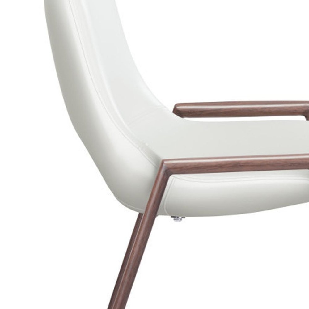 Set of Two 26" White And Brown Faux Leather And Steel Low Back Counter Height Bar Chairs HomeRoots