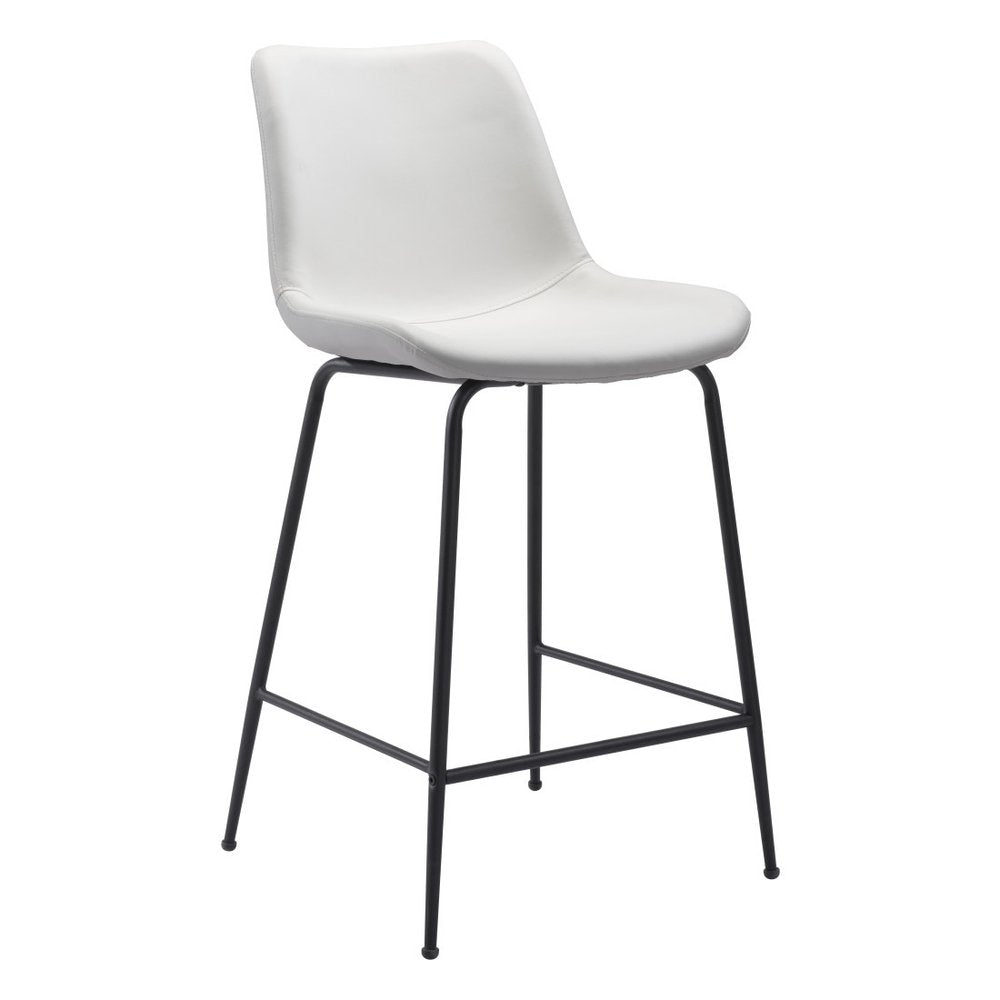 26" White And Black Faux Leather And Steel Low Back Counter Height Bar Chair HomeRoots