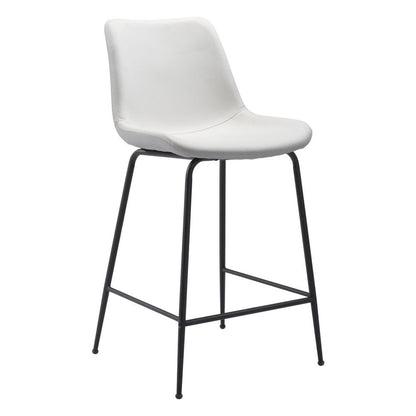 26" White And Black Faux Leather And Steel Low Back Counter Height Bar Chair HomeRoots
