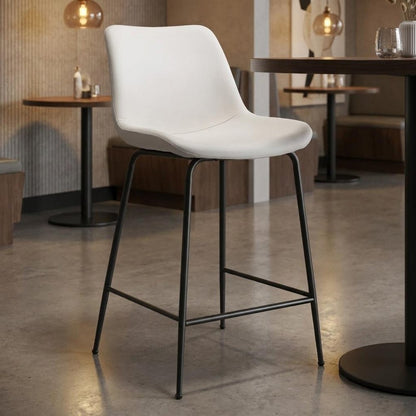 26" White And Black Faux Leather And Steel Low Back Counter Height Bar Chair HomeRoots