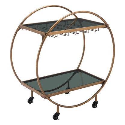 Black and Gold Iron And Mirrored Glass Rolling Bar Cart