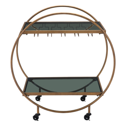 Black and Gold Steel And Mirrored Glass Rolling Bar Cart