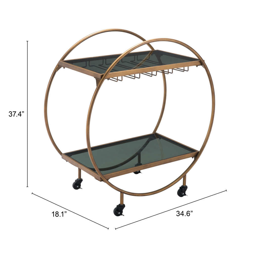 Black and Gold Steel And Mirrored Glass Rolling Bar Cart