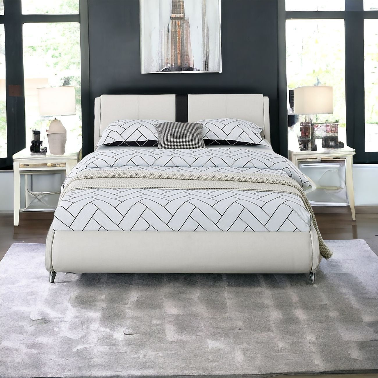 White Faux Leather Queen Bed Frame