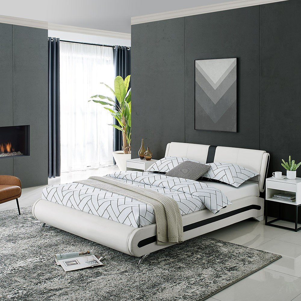 White Faux Leather Queen Bed Frame HomeRoots