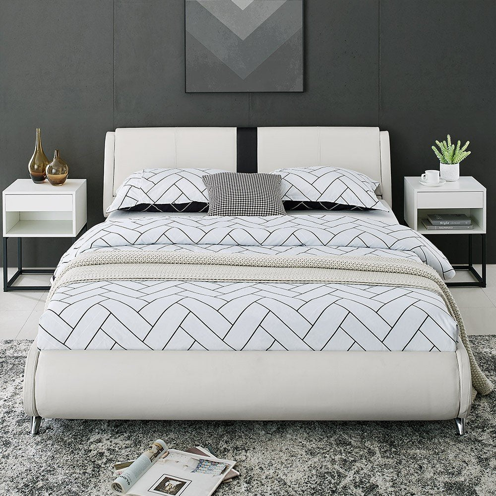 White Faux Leather Queen Bed Frame HomeRoots
