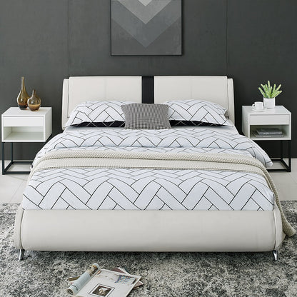 White Faux Leather Queen Bed Frame