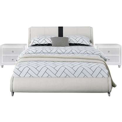 Black Platform Queen Bed with Two Nightstands