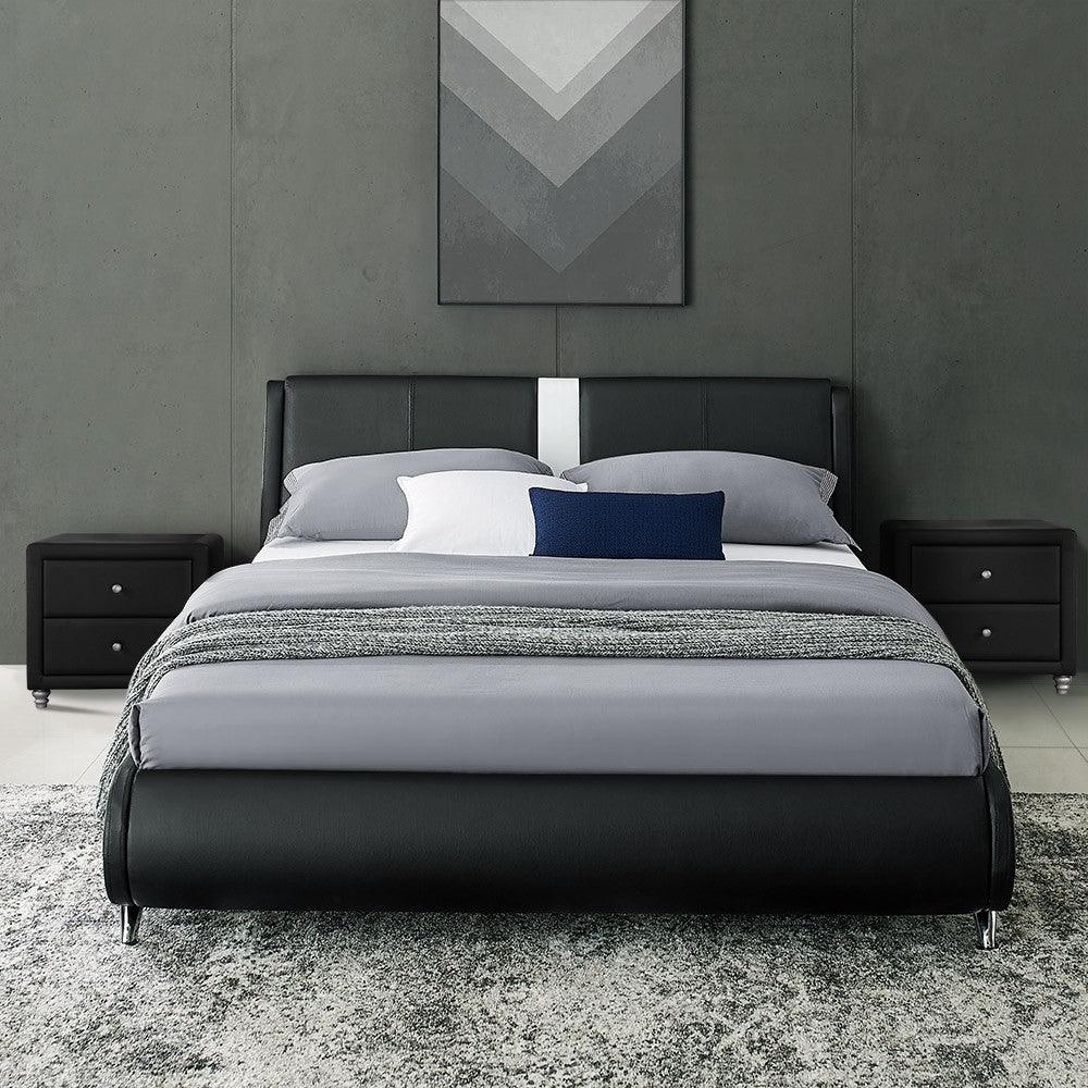 White Platform Queen Bed with Two Nightstands - FurniFindUSA