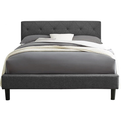 Grey Queen Platform Bed with Two Nightstands - FurniFindUSA