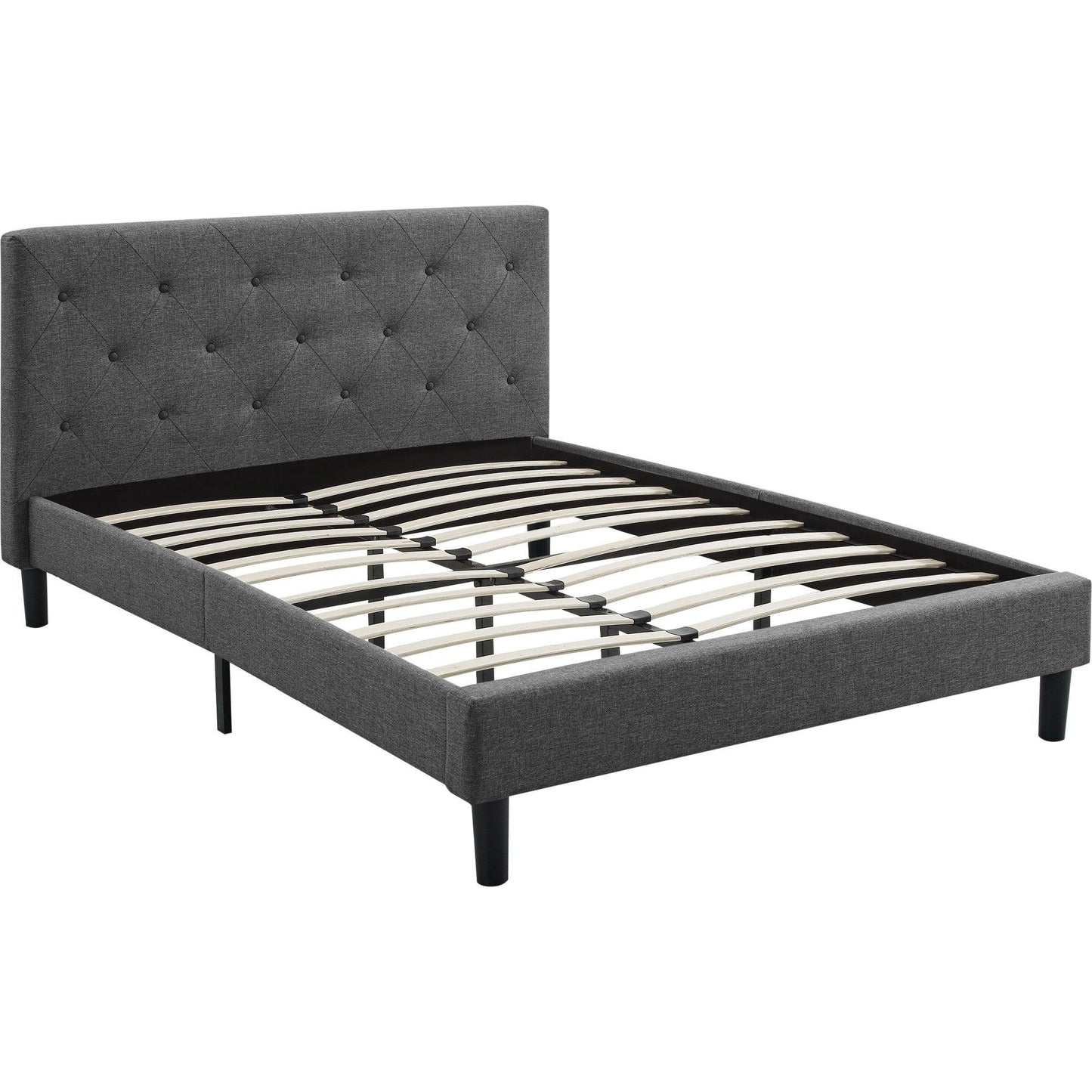 Grey Queen Platform Bed with Two Nightstands - FurniFindUSA