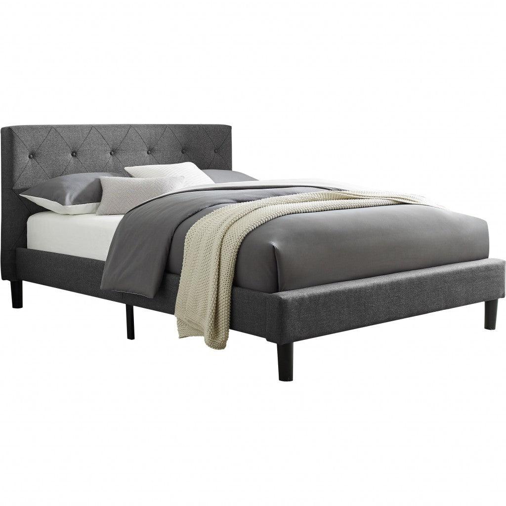 Grey Queen Platform Bed with Two Nightstands - FurniFindUSA