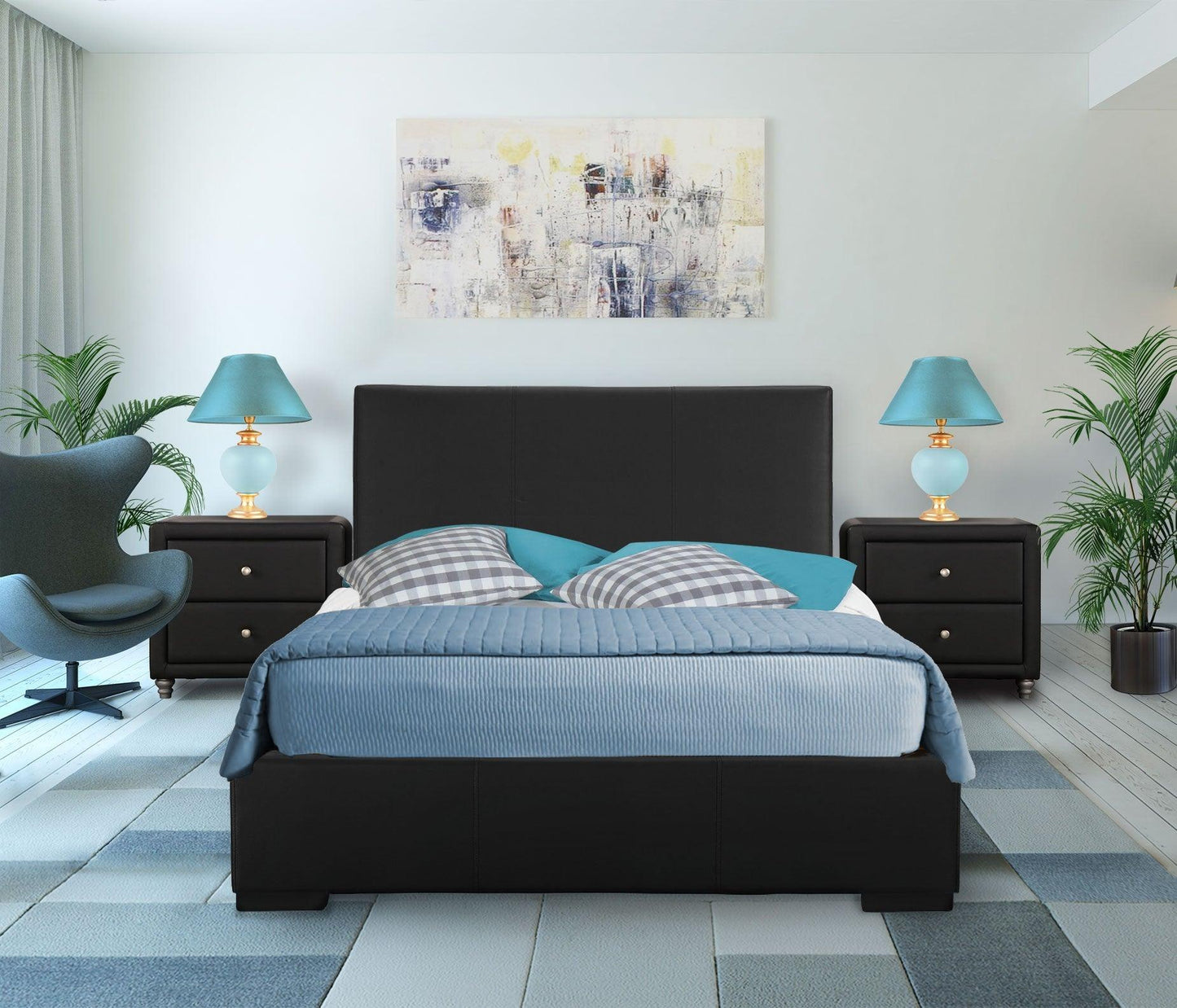 Black Upholstered Twin Platform Bed - FurniFindUSA