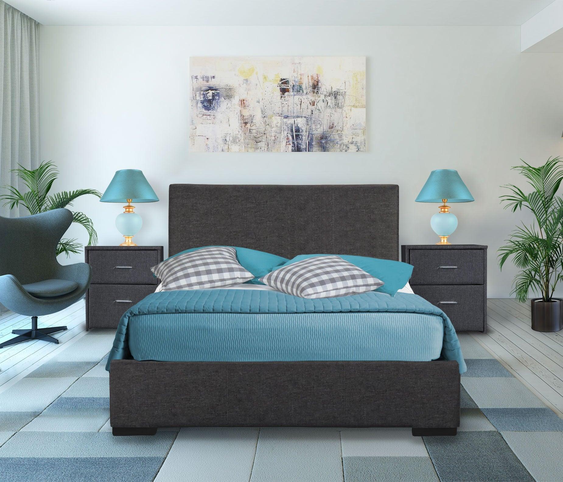 Black Upholstered Twin Platform Bed - FurniFindUSA