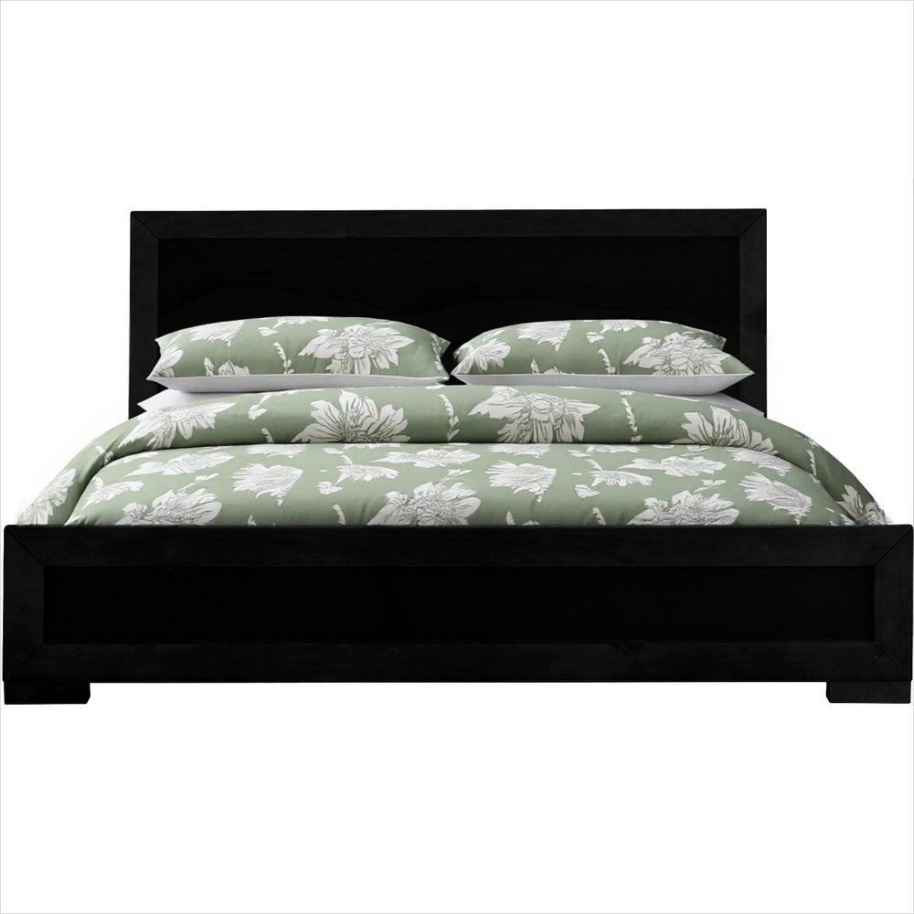 Black Inlaid Panels Solid Wood Queen Bed Frame HomeRoots