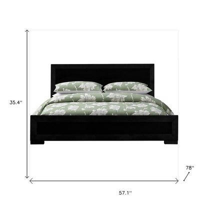 Black Inlaid Panels Solid Wood Queen Bed Frame HomeRoots