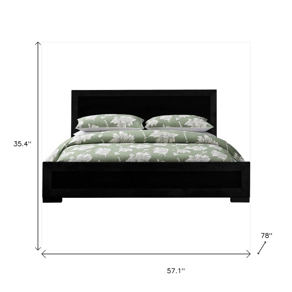 Black Inlaid Panels Solid Wood Queen Bed Frame HomeRoots