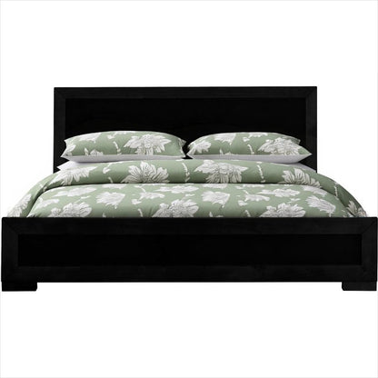 Black Inlaid Panels Solid Wood Queen Bed Frame HomeRoots