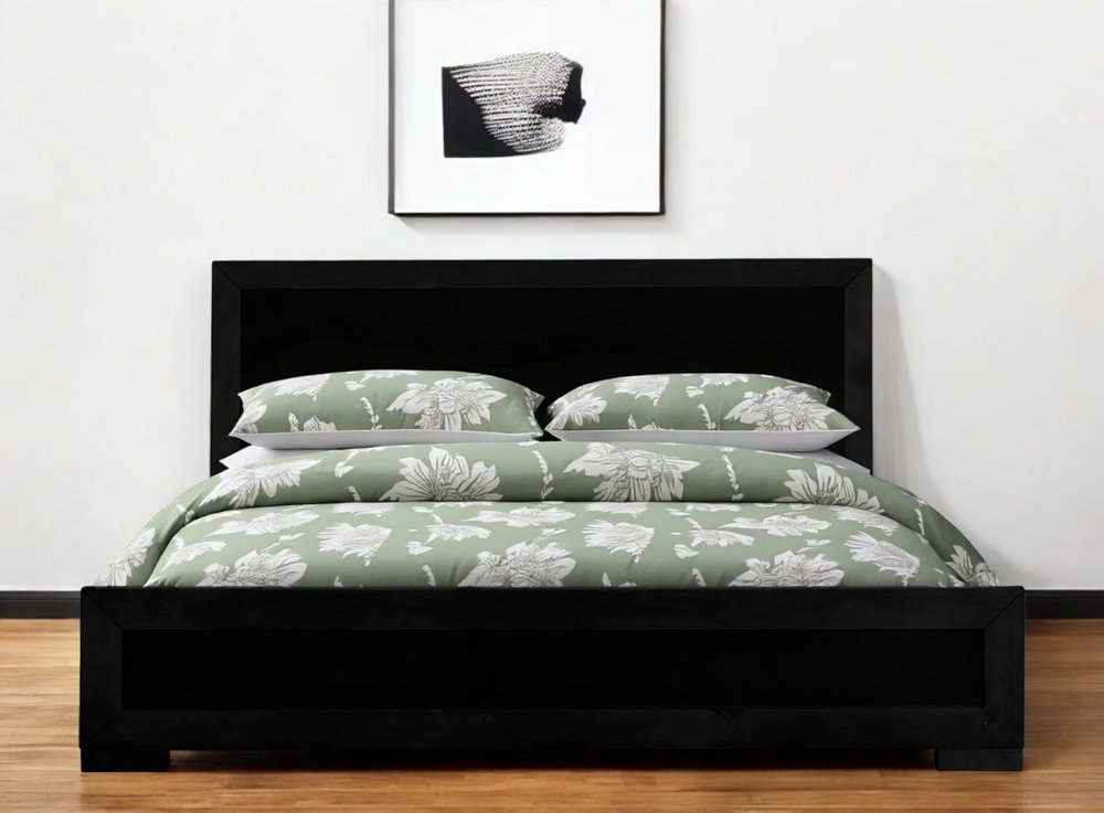 Black Inlaid Panels Solid Wood Full Bed Frame HomeRoots