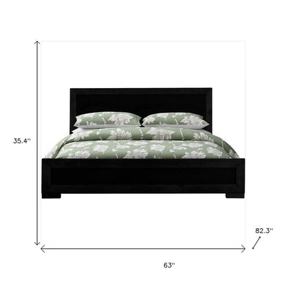 Black Inlaid Panels Solid Wood Queen Bed Frame HomeRoots