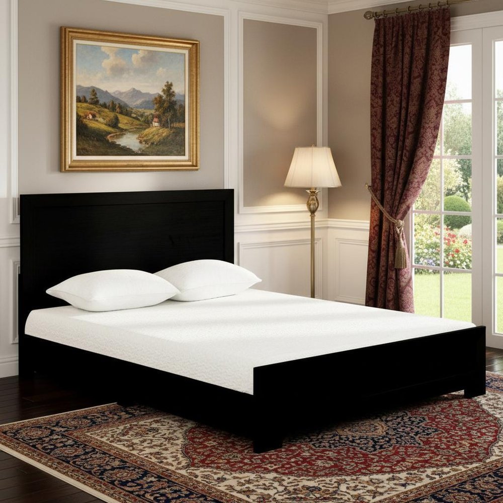 Black Inlaid Panels Solid Wood Full Bed Frame HomeRoots