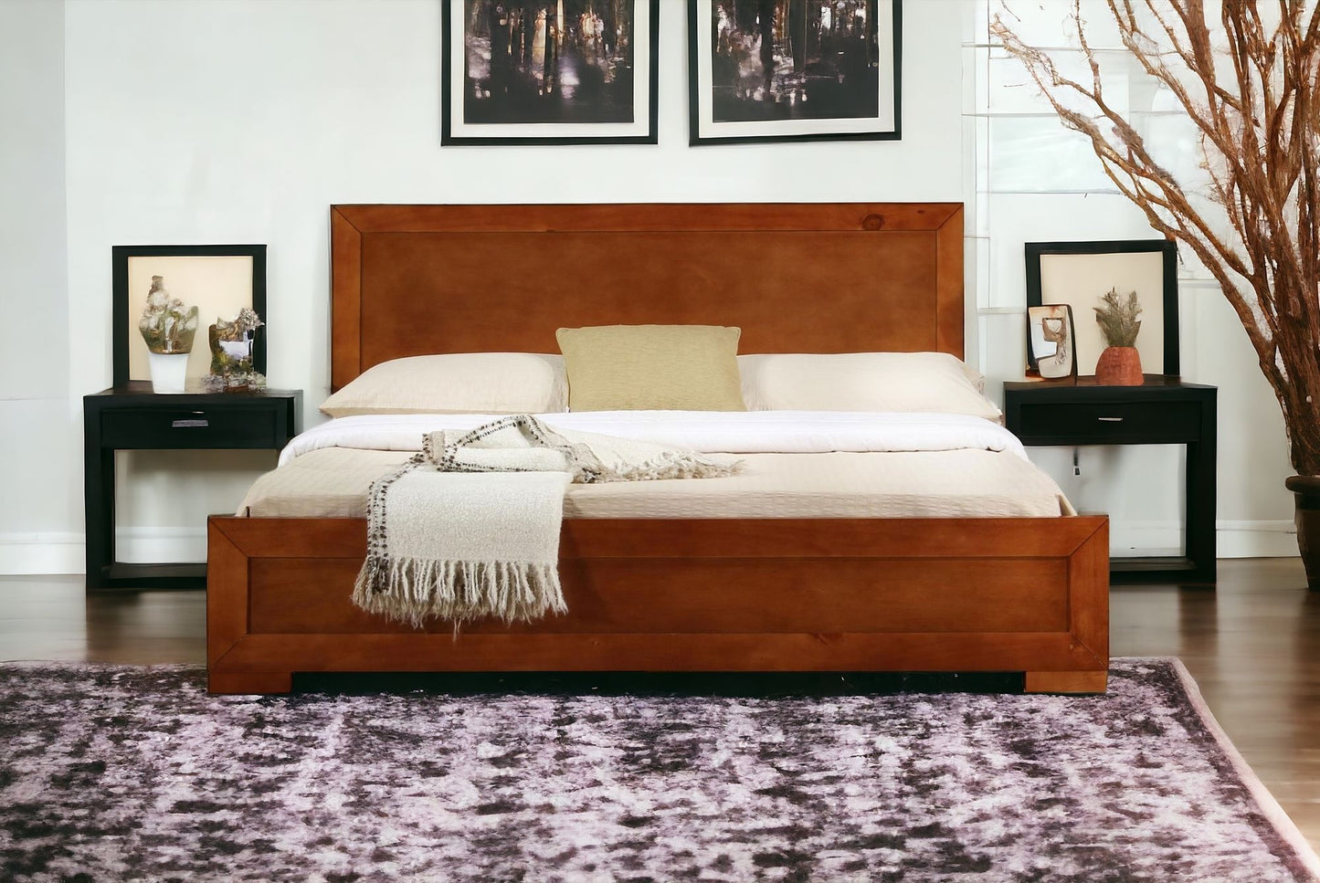 Walnut Wood Queen Platform Bed