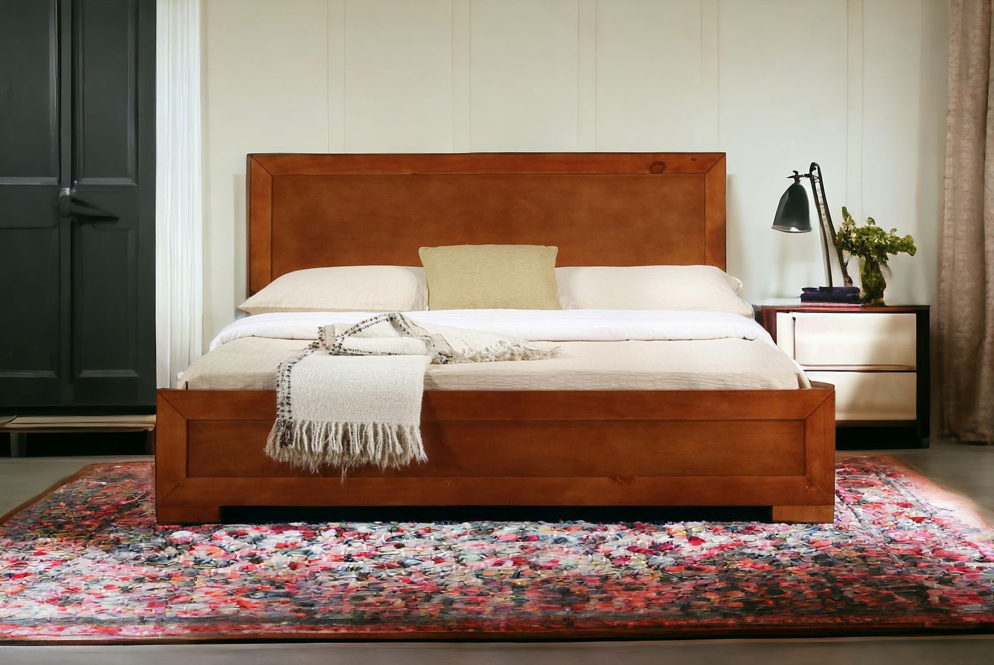 Brown Wood King Bed Frame