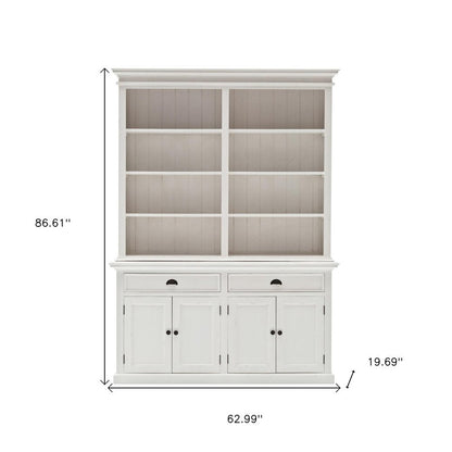 87" White Solid Wood Side Board with Hutch HomeRoots