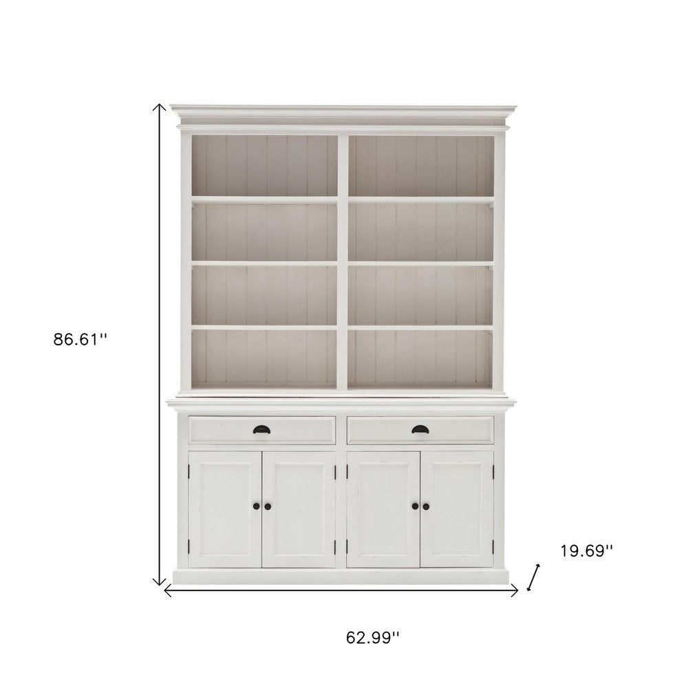 87" White Solid Wood Side Board with Hutch — view 8