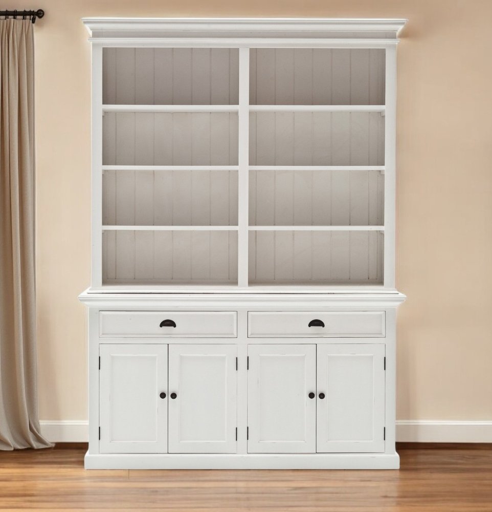 87" White Solid Wood Side Board with Hutch — view 9