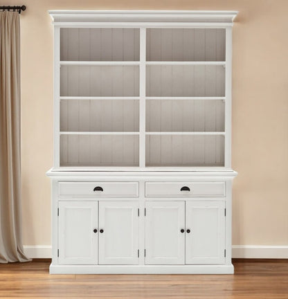 87" White Solid Wood Side Board with Hutch HomeRoots
