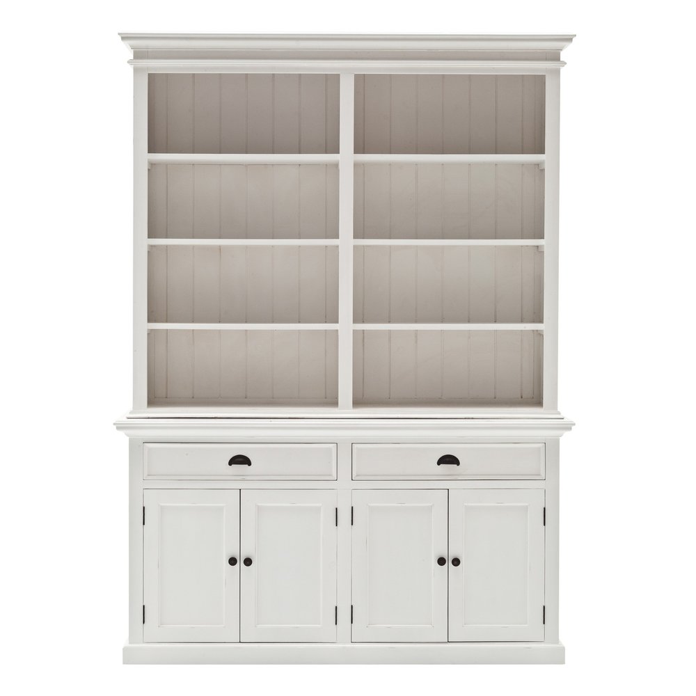 87" White Solid Wood Side Board with Hutch HomeRoots