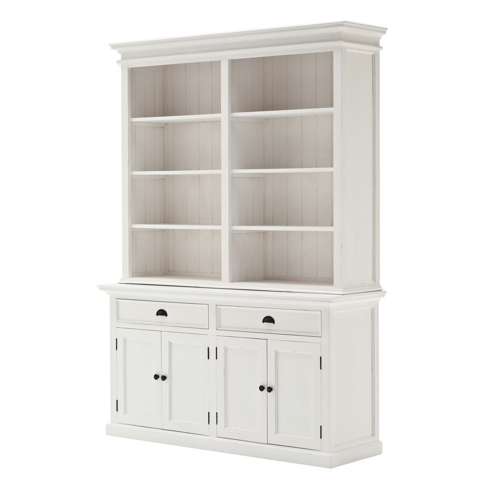 87" White Solid Wood Side Board with Hutch HomeRoots