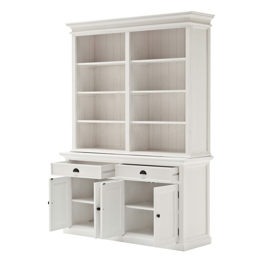 87" White Solid Wood Side Board with Hutch — view 4
