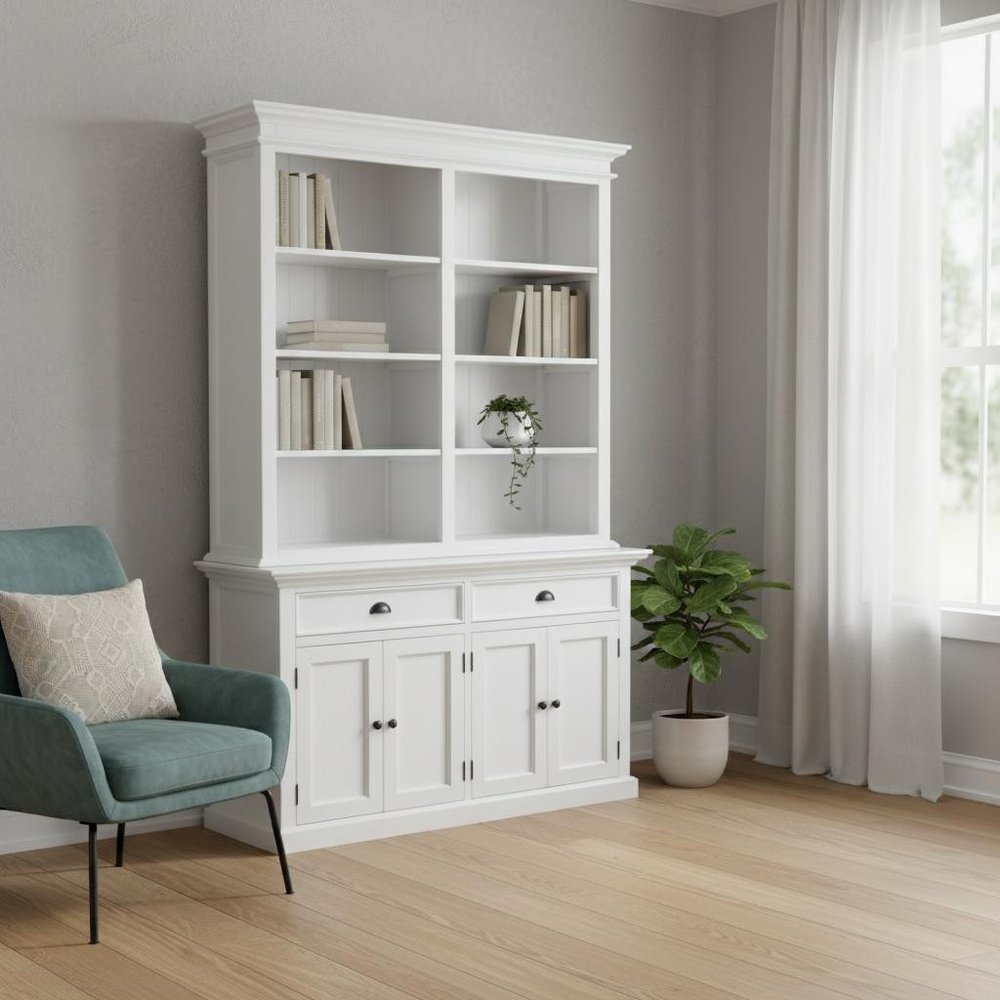 87" White Solid Wood Adjustable Four Tier Bookcase — view 11