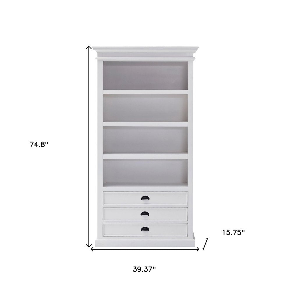 75" White Solid Wood Four Tier Bookcase HomeRoots