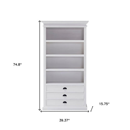 75" White Solid Wood Four Tier Bookcase HomeRoots