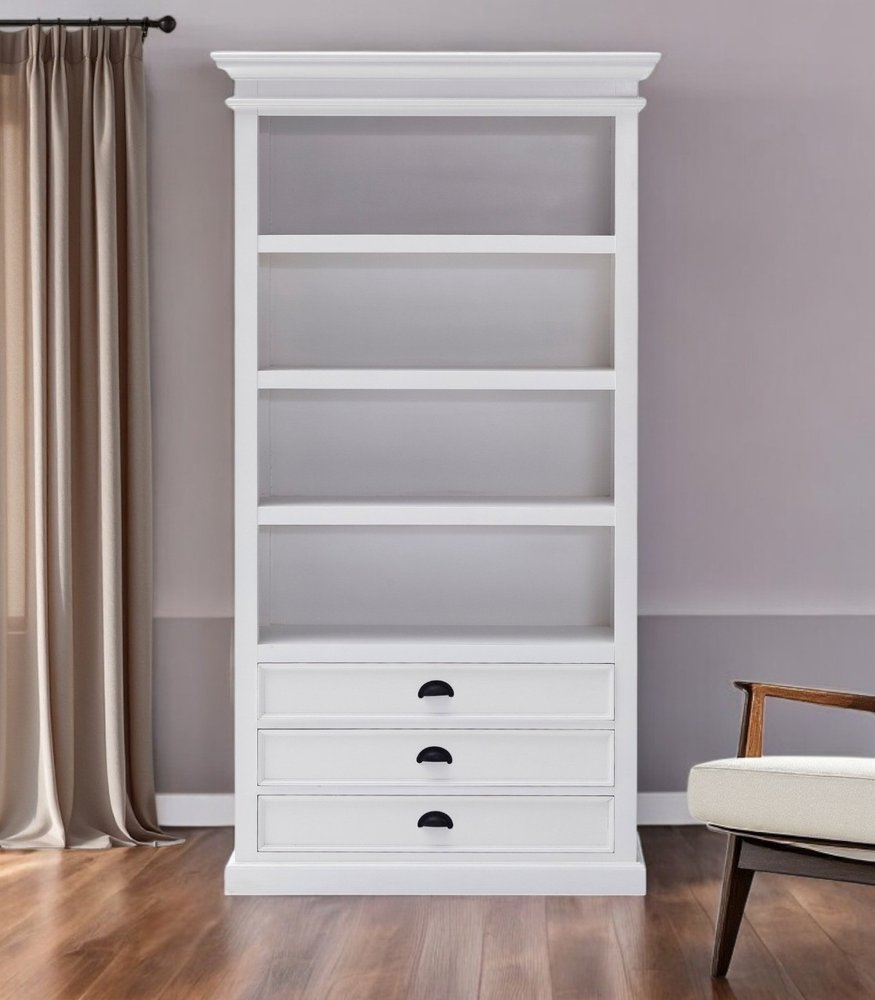 75" White Solid Wood Four Tier Bookcase HomeRoots