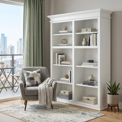 87" White Solid Wood Adjustable Four Tier Bookcase HomeRoots