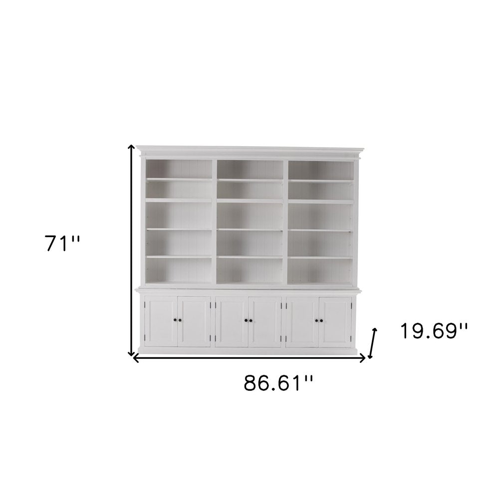 71" White Solid Wood Frame Dining Hutch With Multiple Shelves And Three Drawers HomeRoots
