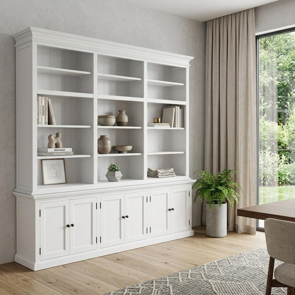 71" White Solid Wood Frame Dining Hutch With Multiple Shelves And Three Drawers HomeRoots